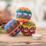 Cotton hacky sacks, 'Cheerful Orbs' (set of 3) - Set of 3 Colorful Patterned Crocheted Cotton Hacky Sacks
