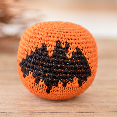 Saco de algodón - Hacky Sack de algodón de ganchillo con motivo de murciélago en naranja y negro