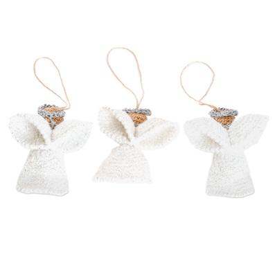 Crocheted cotton ornaments, 'Celestial Angels' (set of 3) - 3 Crocheted Cotton Angel Ornaments Handcrafted in Guatemala