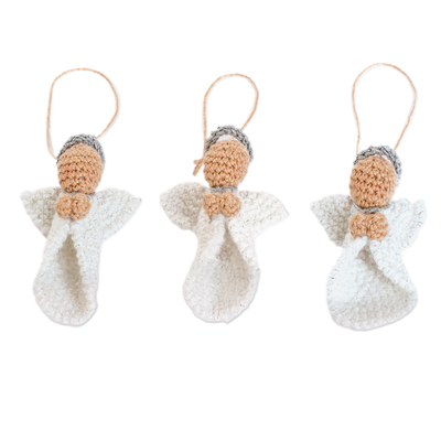 Crocheted cotton ornaments, 'Angelic Harmony' (set of 3) - Set of 3 Crocheted Cotton Ornaments with Angel Motif