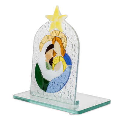 Floatglas-Wohnakzent - Handgefertigter religiöser Floatglas-Wohnakzent in Grün und Blau