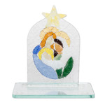 Float glass home accent, 'Serene Bonds' - Handmade Religious Float Glass Home Accent in Green and Blue