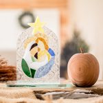 Float glass home accent, 'Serene Bonds' - Handmade Religious Float Glass Home Accent in Green and Blue