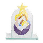 Float glass home accent, 'Eternal Bonds' - Religious Float Glass Home Accent in Blue and Purple Hues