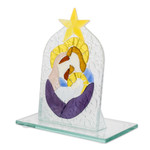 Float glass home accent, 'Eternal Bonds' - Religious Float Glass Home Accent in Blue and Purple Hues