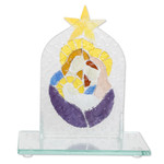 Float glass home accent, 'Eternal Bonds' - Religious Float Glass Home Accent in Blue and Purple Hues