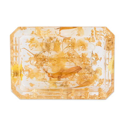 Jabonera de resina - Jabonera floral artesanal de resina en tonos amarillentos y claros