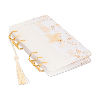 Resin journal, 'Sunrise Forest' - Handcrafted Leafy Resin Journal with Ivory Tassel