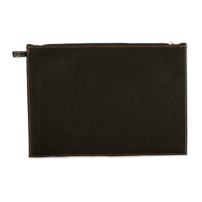 Recycled leather cosmetic bag, 'Refined Space' - 100% Recycled Leather Cosmetic Bag with Zippered Closure