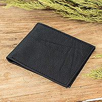 Men's recycled leather wallet, 'Practical Sophistication' - Eco-Friendly Recycled Leather Men's Bifold Wallet in Black