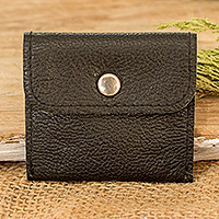 Geldbörse aus recyceltem Leder, „Handy Environment“ – Handgefertigte, umweltfreundliche schwarze Geldbörse aus recyceltem Leder