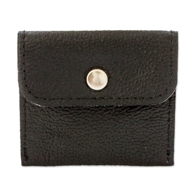 Recycled leather coin purse, 'Handy Environment' - Handmade Eco-Friendly Black Recycled Leather Coin Purse