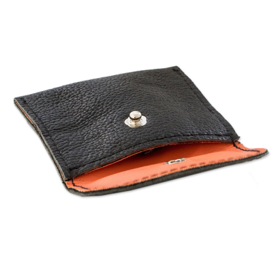 Recycled leather coin purse, 'Handy Environment' - Handmade Eco-Friendly Black Recycled Leather Coin Purse