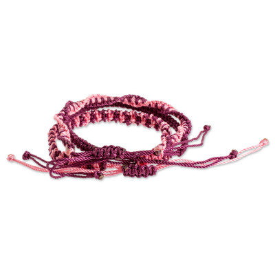 Macrame friendship bracelets, 'Burgundy and Rose' (set of 3) - Set of 3 Macrame Friendship Bracelets in Burgundy and Pink