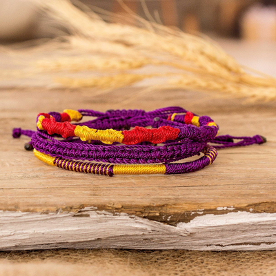 Set of 3 Yellow Purple and Red Macrame Friendship Bracelets