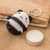 Crocheted keychain, 'Panda Charm' - Crocheted Amigurumi Panda Keychain with Stainless Steel Ring