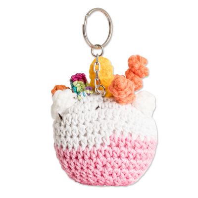 Crocheted keychain, 'Unicorn Charm' - Colorful Unicorn Keychain Crocheted in Amigurumi Style