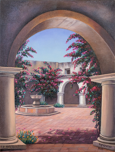 'Ancient Capuchinas II' - Oil on Canvas Realist Painting of a Church from Guatemala