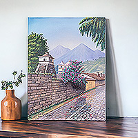 „Las Animas Street IV“ – Ölrealistisches Gemälde der Las Animas Street in Guatemala