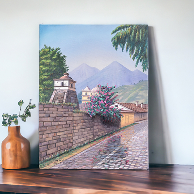 'Las Animas Street IV' - Oil Realist Painting of Las Animas Street in Guatemala