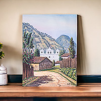 'Pueblo Zunil II' - Óleo sobre lienzo Pintura realista de un pueblo rural en Guatemala
