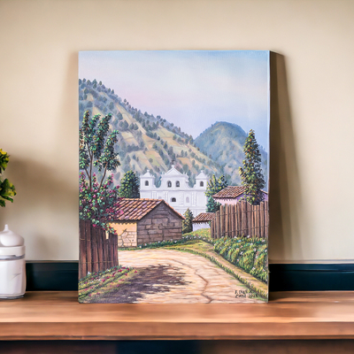 „Zunil Town II“ – Öl auf Leinwand, realistisches Gemälde einer ländlichen Stadt in Guatemala