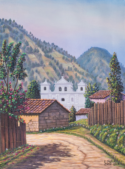 'Zunil Town II' - Óleo sobre lienzo Pintura realista de un pueblo rural en Guatemala