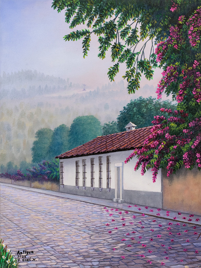 'A Street in Antigua' - Oil Realist Painting of a Street in Antigua Guatemala
