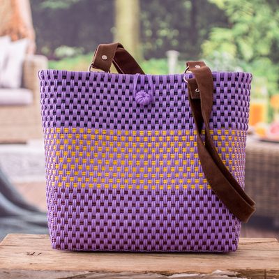 Recycled plastic shoulder bag, 'Luxurious Planet' - Eco-Friendly Handwoven Purple Recycled Plastic Shoulder Bag