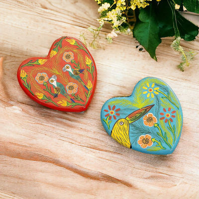 Hand-Painted Nature-Themed Assorted Heart Magnets (Set of 2), 'Multiple  Hearts