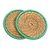 Pine needle coasters, 'Latin Toast in Green' (pair) - Handcrafted Pine Needle and Polyester Green Coasters (Pair)