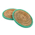 Pine needle coasters, 'Latin Toast in Green' (pair) - Handcrafted Pine Needle and Polyester Green Coasters (Pair)