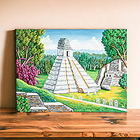 „Ruinen von Tikal“ – signiertes impressionistisches Tikal-Gemälde in Öl auf Leinwand