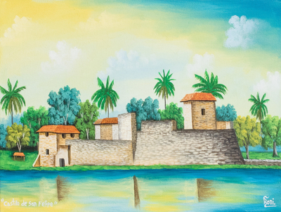 'Castillo de San Felipe de Lara' - Óleo impresionista firmado sobre lienzo Pintura del castillo