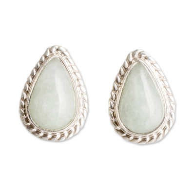 Jade stud earrings, 'Teardrop Abundance' - High-Polished Teardrop-Shaped Green Jade Stud Earrings