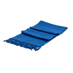 Rayon scarf, 'Blue Reflections' - Fringed Blue Scarf Hand-Woven from Rayon in Guatemala