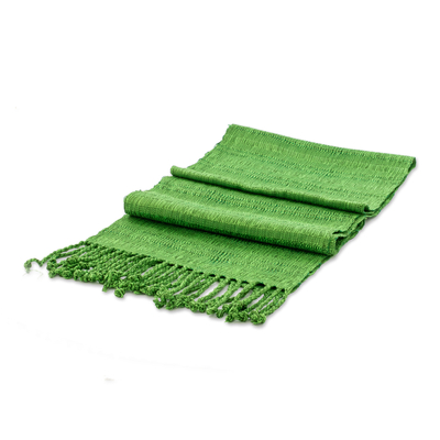 Bufanda de rayón - Bufanda de rayón tejida a mano de bambú con flecos en verde