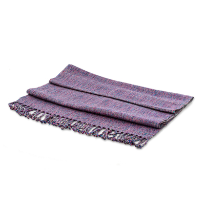 Cotton scarf, 'Mystic Magenta' - Purple Textured Fringed Cotton Scarf Hand-Woven in Guatemala