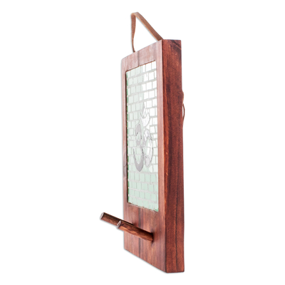 Perchero de madera - Perchero artesanal de mosaico de vidrio y madera de teca Om verde