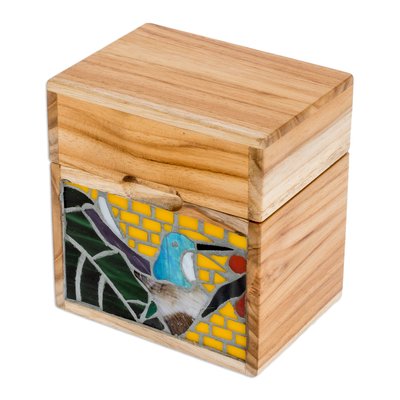 Wood decorative box, 'Majestic Secrets' - Handmade Hummingbird Mosaic Decorative Box in Vibrant Hues