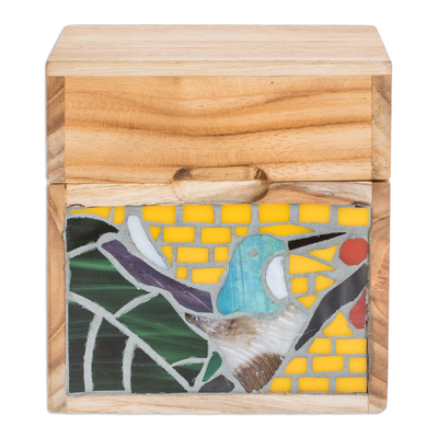 Caja decorativa de madera - Caja decorativa hecha a mano con mosaico de colibrí en tonos vibrantes