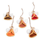 Cotton ornaments, 'Tender Hope' (set of 5) - Set of 5 Handmade Warm-Toned Cotton and Wood Angel Ornaments