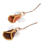 Cotton ornaments, 'Tender Hope' (set of 5) - Set of 5 Handmade Warm-Toned Cotton and Wood Angel Ornaments