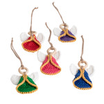 Cotton ornaments, 'Great Hope' (set of 5) - Set of 5 Handmade Colorful Cotton and Wood Angel Ornaments
