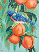 'American Bluebird' - Signed Nature-Themed Impressionist Oil Painting of Bird