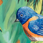 'American Bluebird' - Signed Nature-Themed Impressionist Oil Painting of Bird