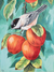'Black-Capped Chickadee' - Nature-Themed Impressionist Oil Bird and Fruit Painting