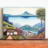 'Lake View' - Pintura impresionista firmada del paisaje del lago al óleo de Guatemala