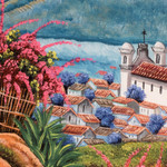 'Lake View' - Signed Impressionist Oil Lake Scape Painting from Guatemala