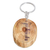 Wood keychain, 'Volcano Charm' - Hand-Carved Pinewood Keychain with Volcano Painting